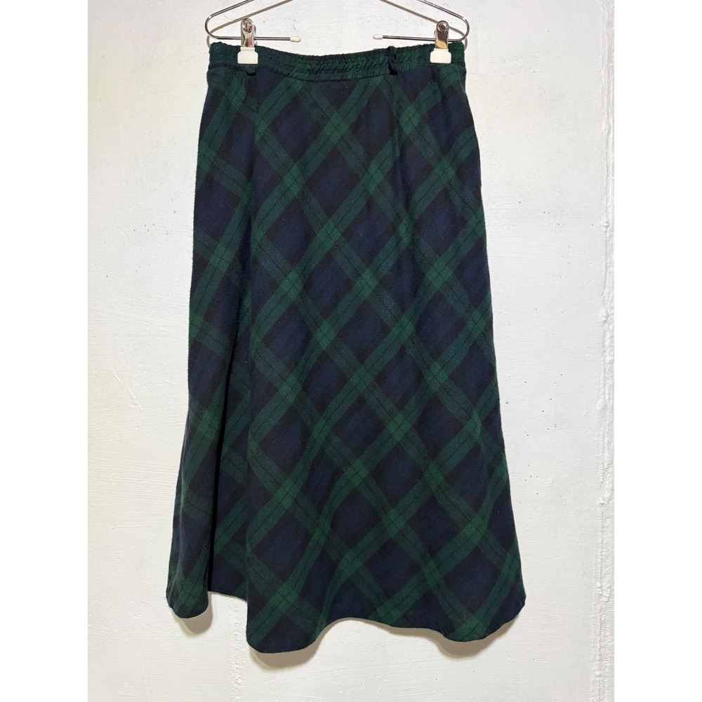 Requirements Womens Black Watch Plaid Midi Skirt 16 Green Navy Wool Blend USA